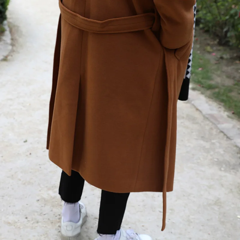 
Casual Loose Winter Fashion Long Wool Coats Turn Down Collar Solid Wool Blend Coat and Jacket Open Stitch Coat Overcoat 