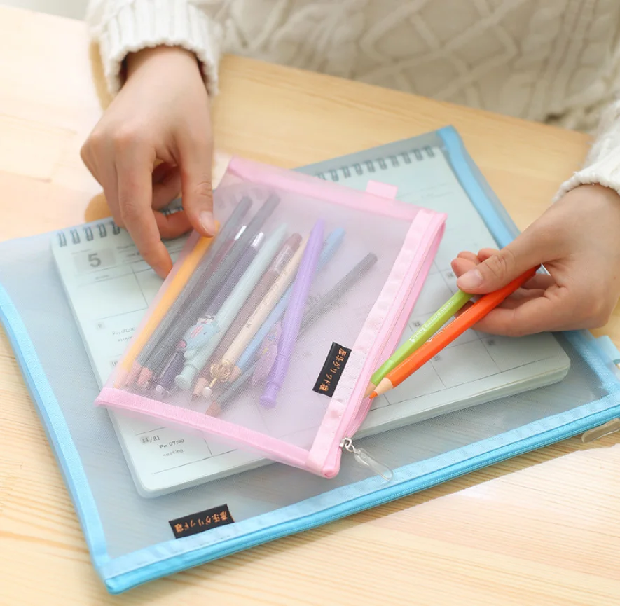 Stationery Bag Custom Office Plastic Mesh Document File Bag Pvc