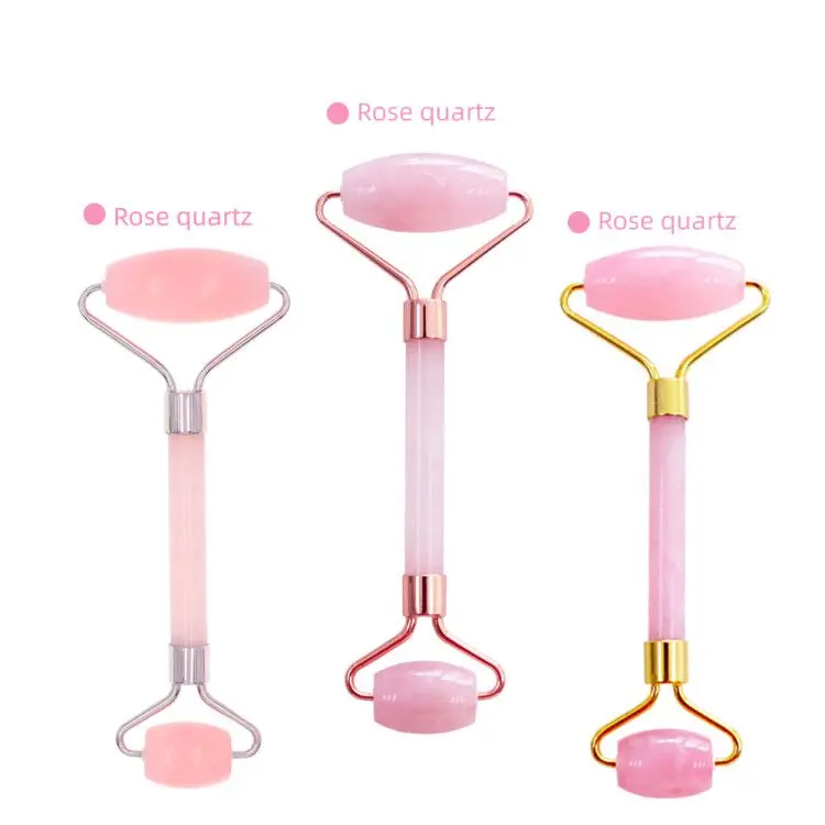 Wholesale high quality jade rolling roller kit massager vibrating natural rose quartz face roller facial jade roller for face