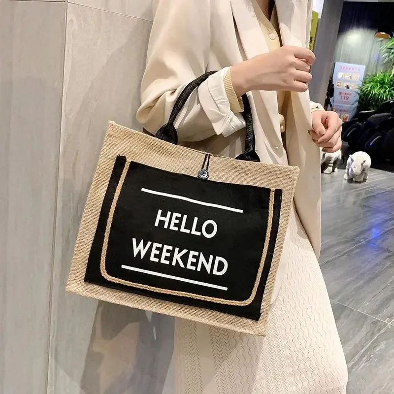 
Wholesale Colorful Promotional Luxury Jute Grocery Hessian Carry Tote Shopping Bag 