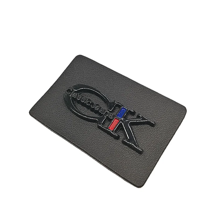 Customized pu garment label clothing brand jeans metal label faux leather patch custom logo leather tags for clothes