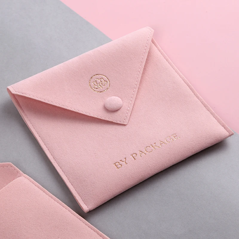 Custom New Design Small Pink Envelope Velvet Jewelry Pouch Packaging Gift Bag Wholesale