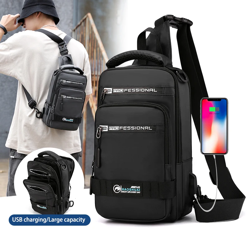 Custom Waterproof business sport casual usb men crossbody chest bag