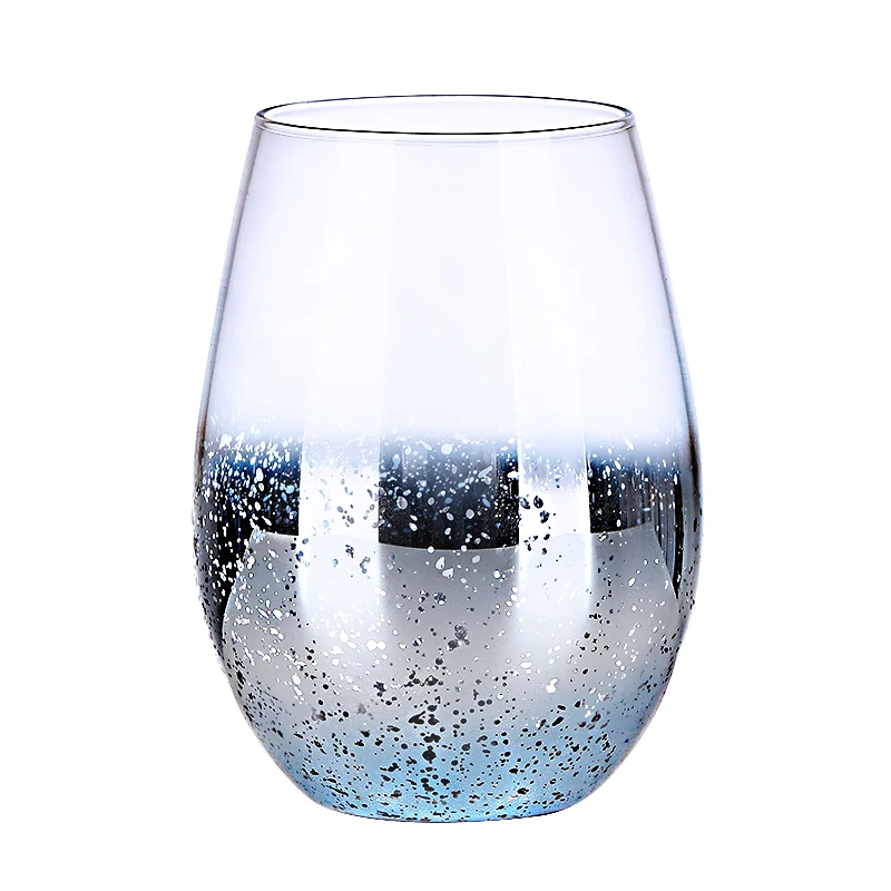 Creative Glass Drinking Cup Electroplating starry sky Stemless Wine Glass colorful  Water Glasses wholesale