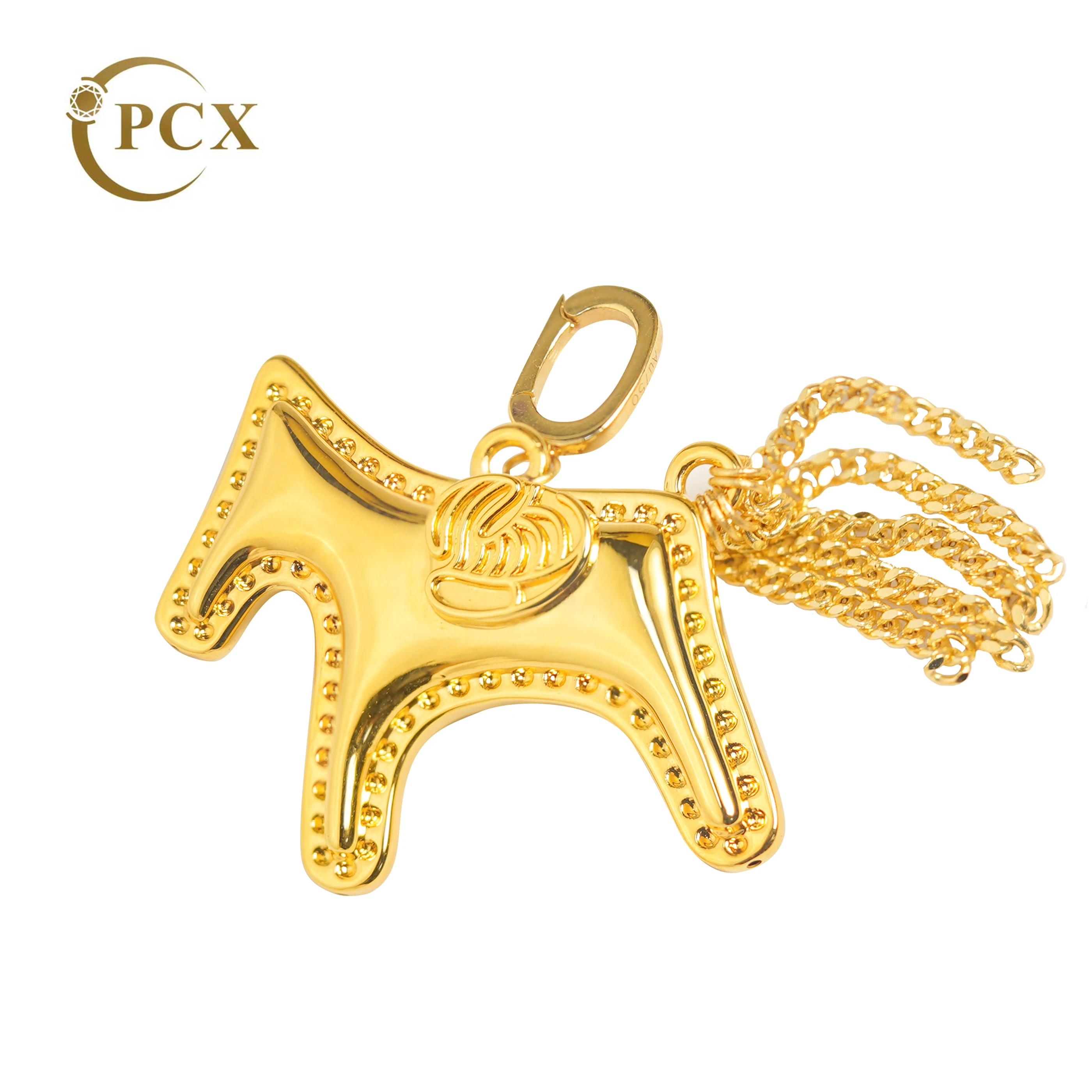 PCX Jewelry Real 18k Gold pendant necklace Brand Jewelry Horse Animal Pendant AU750 Yellow Gold Necklace For Women Jewelry Charm
