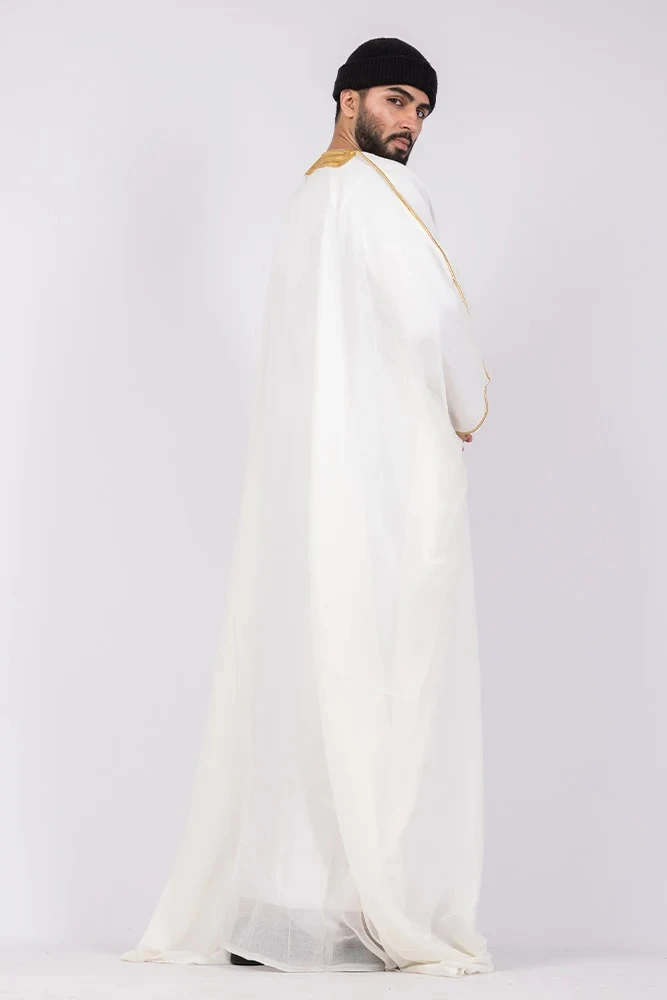 arab fabric Qatar Kuwait kurta design omani heavy islamic thobe bisht for men translucent stitching jubba abaya