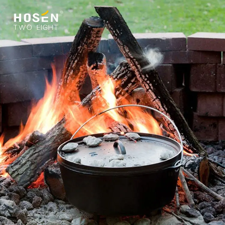 Durable Pre-seasoned Multi 2 In 1 Cooker Pot And Pan Outdoor Camping Dutch Oven Cast Iron Fry Pan Non Stick Cookware