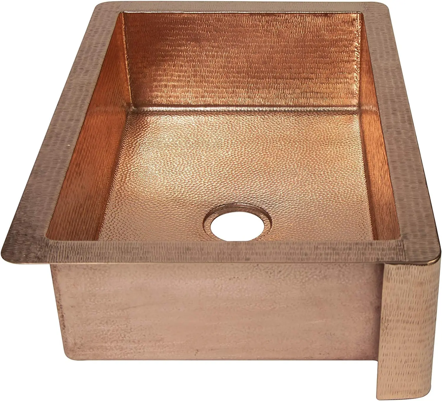 Farmhouse Copper Kitchen Sink Single Well Plain Straight Apron Hammered Copper Shiny Finish and Special Hammering on Lip Apro