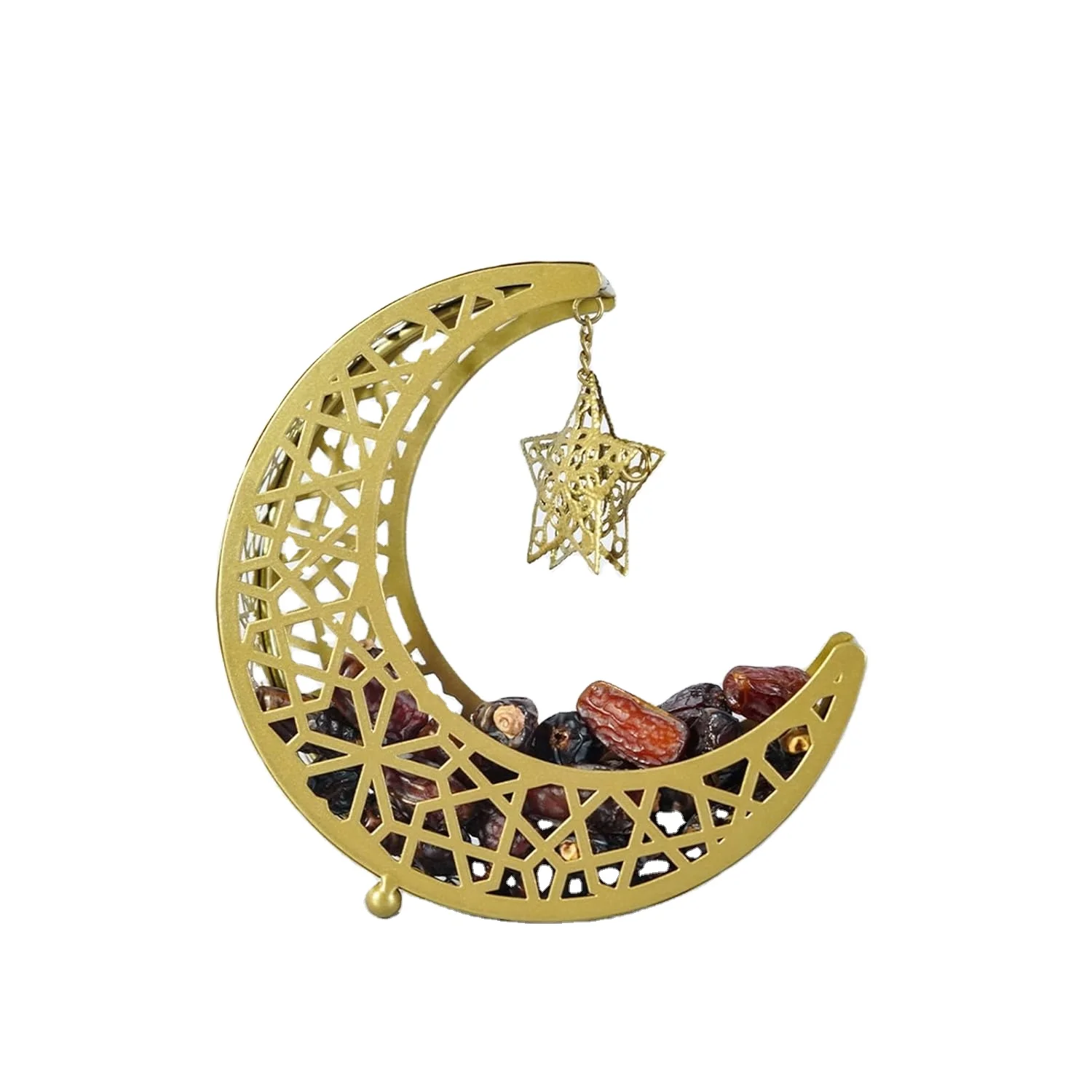 Decorative Moon Star Snack Tray Hollow Out Metal Dessert Plate Food Storage Container Serving Platter For Eid Table Decor
