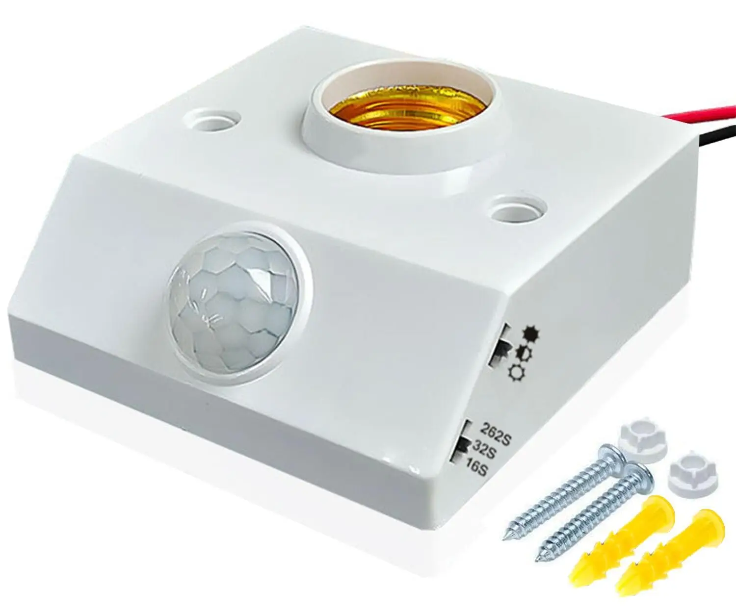 Light Control E26 E27 Bulb Base with Adjustable Auto On/Off Night PIR Motion Sensor Light Socket for Porch Laundry Room Closet