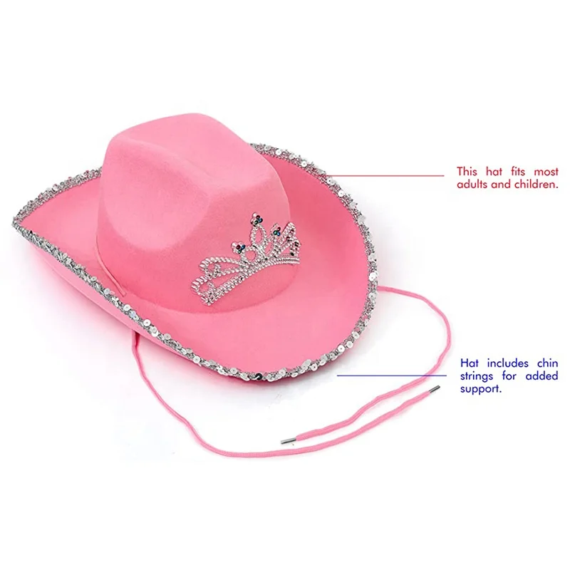  Недорогая шляпа sombrero vaquero Rodeo Queen с блестками тиара Cowgirl розовая купить ковбойские