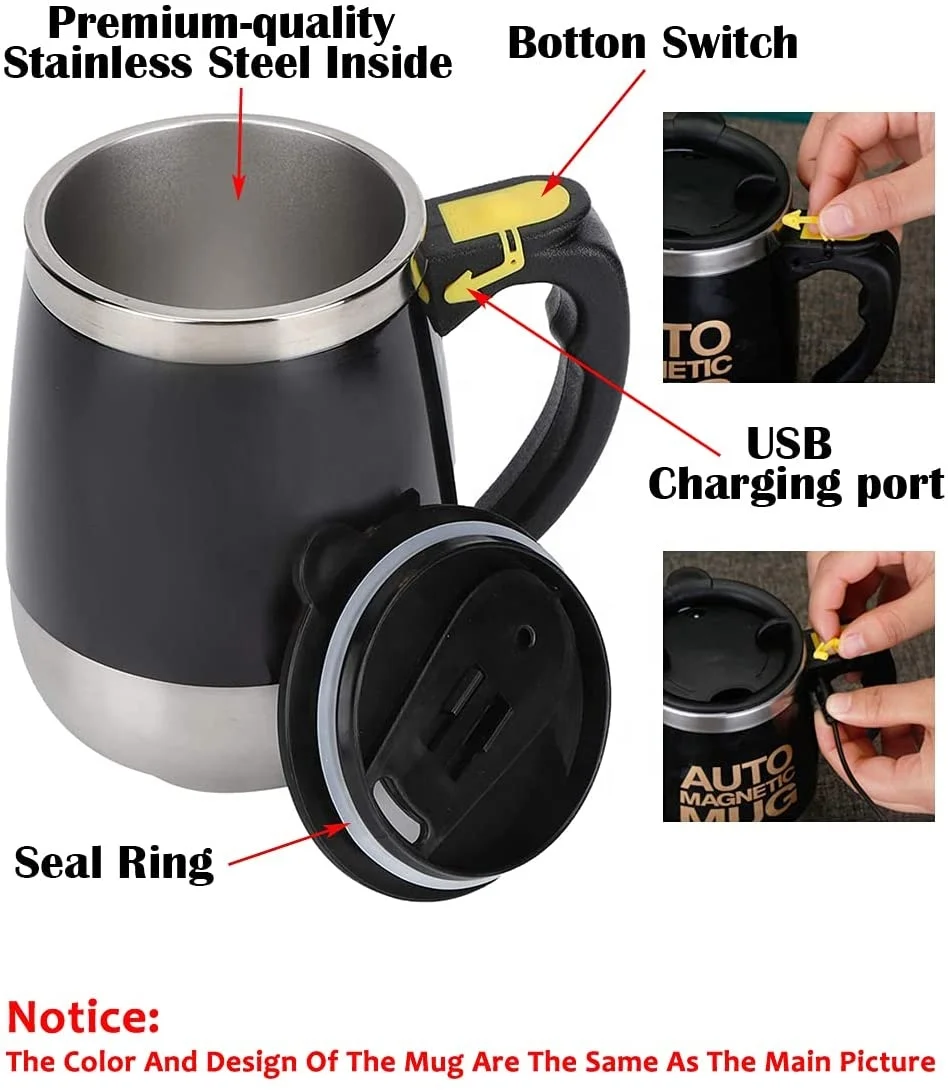 Stainless steel magnetic turbine self stirring mug auto mixing coffee cup custom