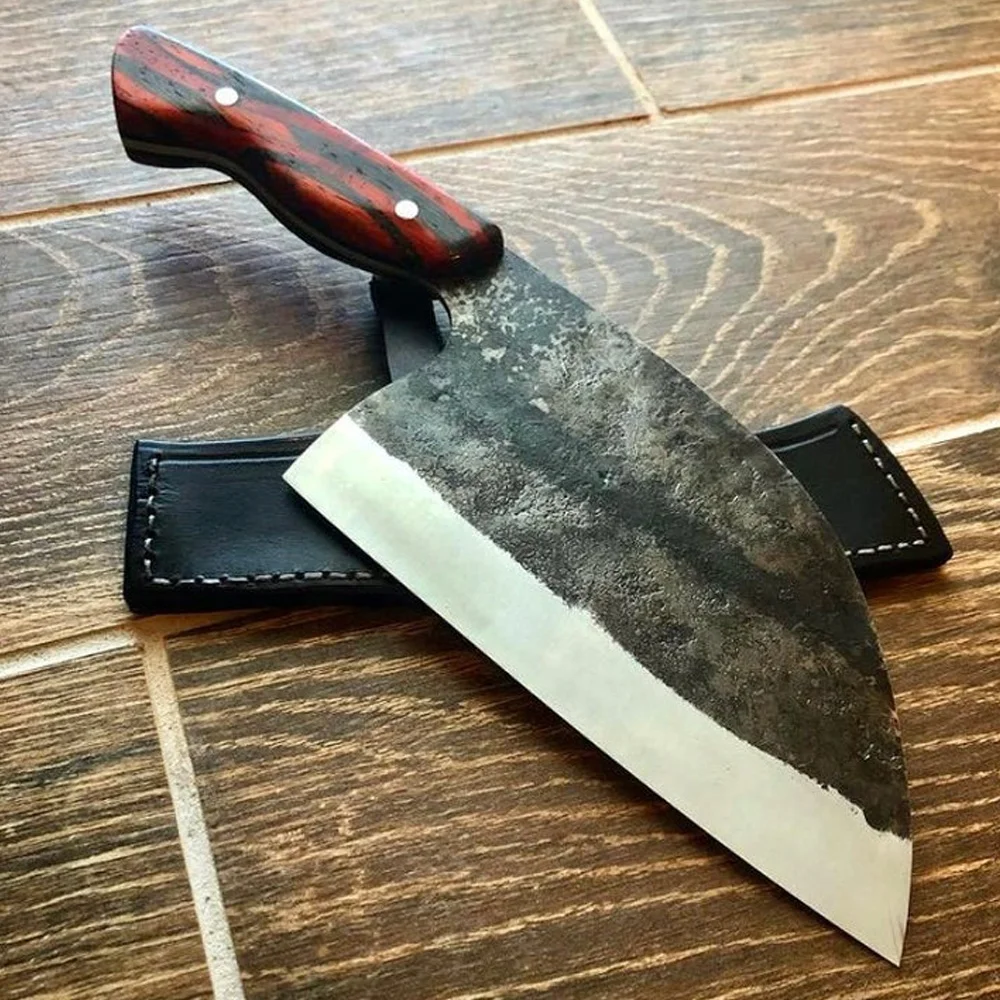 Набор кухонных ножей ручной работы из углеродистой стали с деревянной ручкой