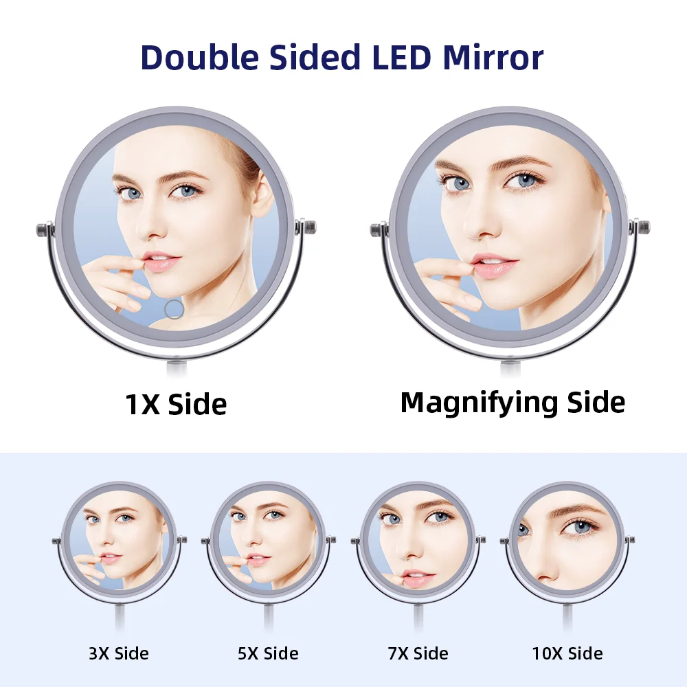 Best Quality Chrome Double Sides Makeup Mirror Magnification Desktop Cosmetic Mirror With Led Light
