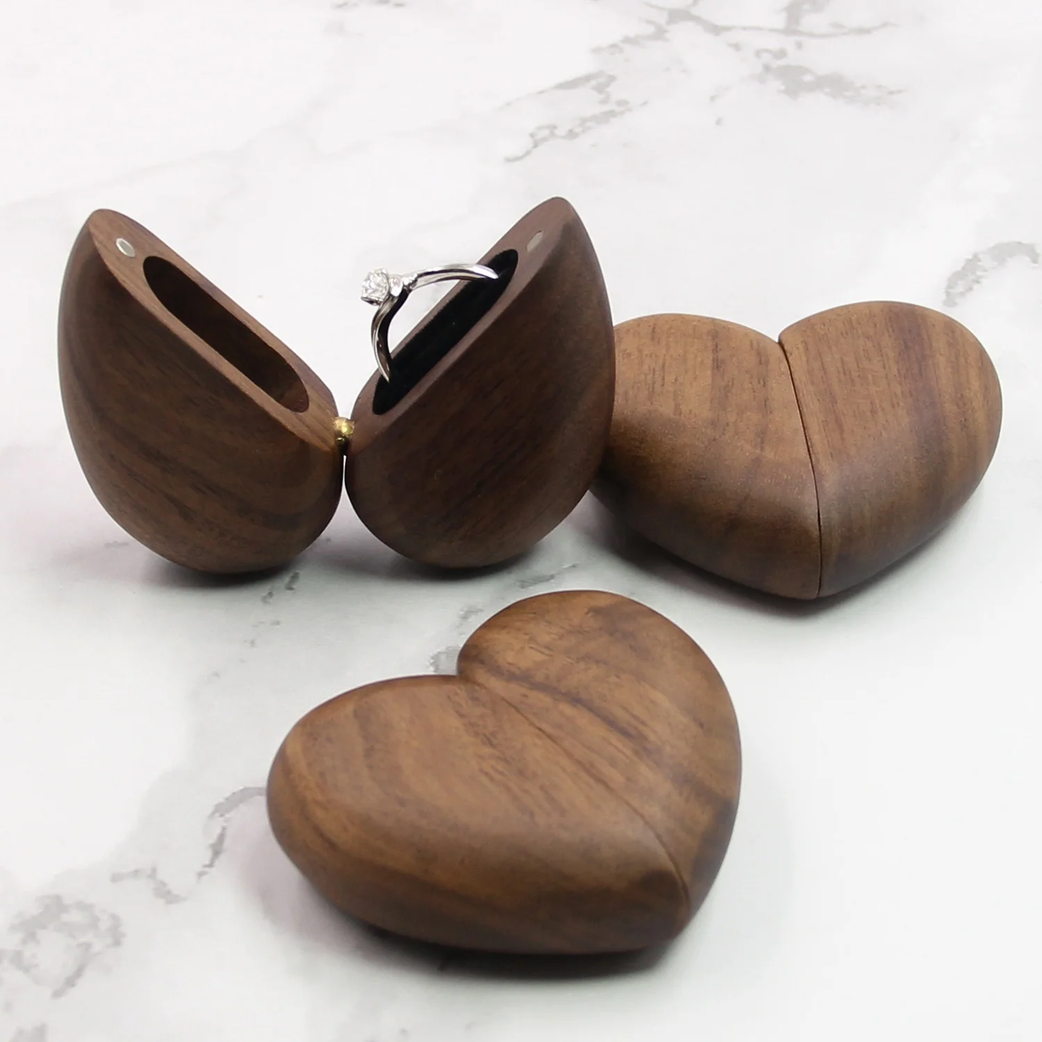 Small Heart Shape Wedding Ring Box Quality Wood Jewellery Box Portable Ring Box