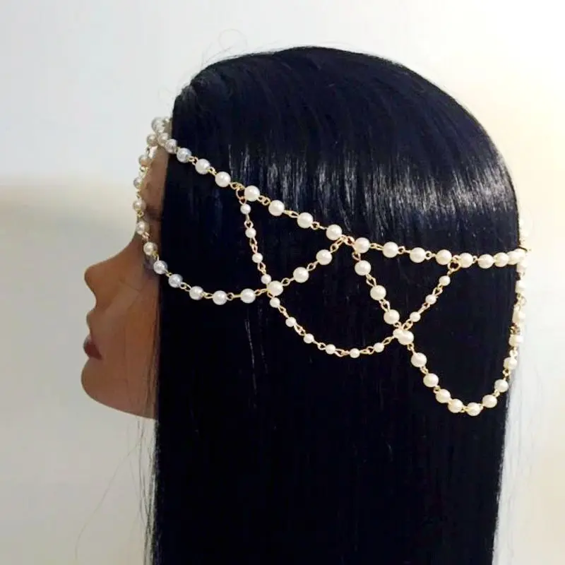 New Fashion Festival Bohemian Metal Tassel Head Chain Bling Crystal Head Chain For Prom Banquet