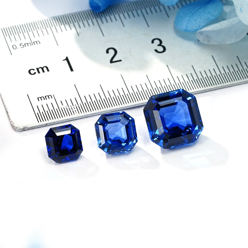 Royal blue sapphire lab grown gemstones asscher cut dark blue gemstones lab sapphire 0.5ct 1ct 5ct jewelry setting