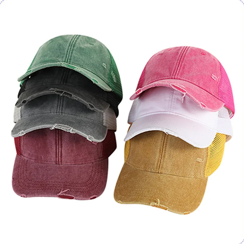 men women new trucker hat cotton washed sports baseball cap customized hole broken hip hop dad hat