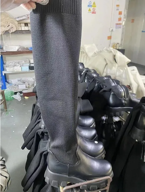 XINZI RAIN Wholesale Women Thigh High Boots Stretch Fabric Flat Heel Women Over Knee Platform Sock Boots