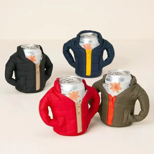 Coat Shape Insulated Beer Soda Beverages Can Cooler Carry on Beer Bottle Cover Coat Sleeve Holder With Zipper