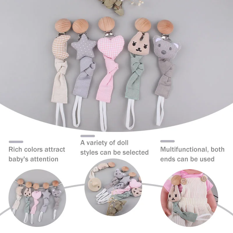 Breathable Soft Cloth Doll Baby Soother Clip Wholesale Cotton Linen Newborn Dummy Nipple Chain Baby Pacifier Holder