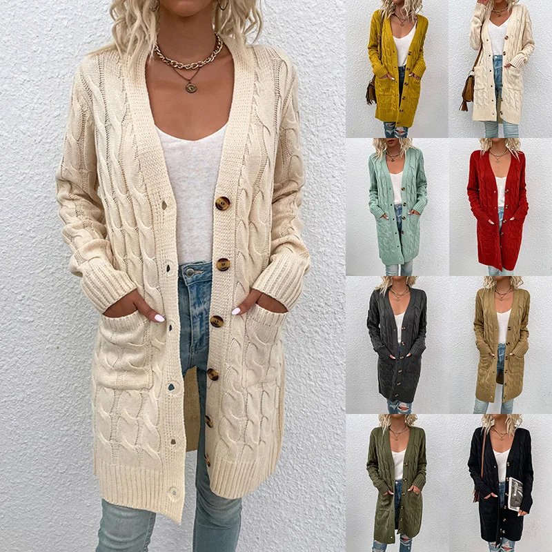 Hot Sale Women Solid Cardigan Button Up Cardigan Sweater