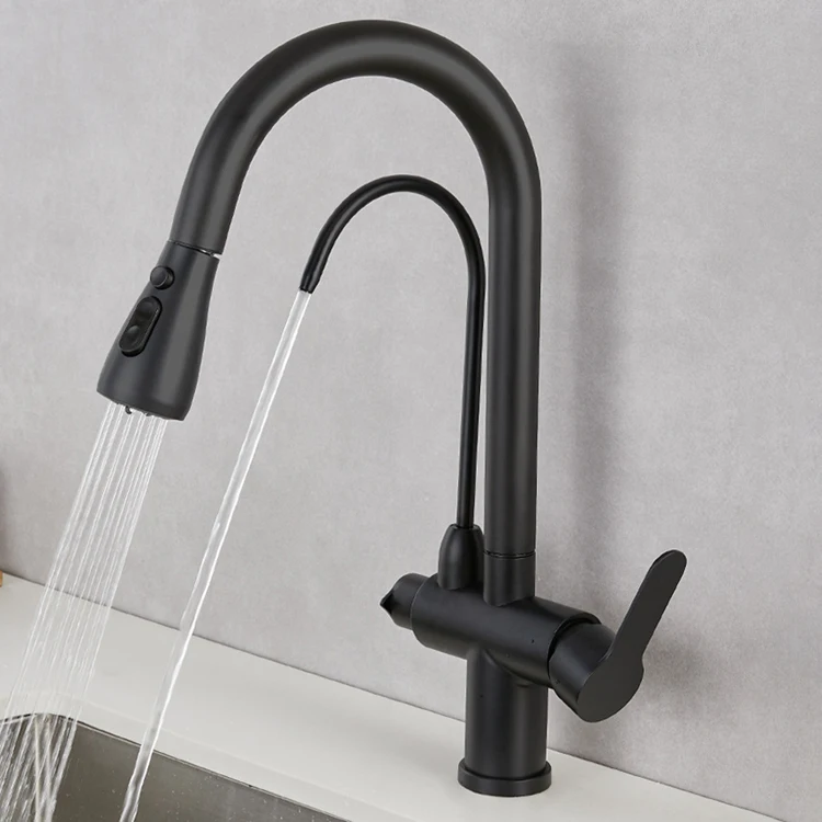 New Design 3-way  with Drinking Tap Black Faucet Stainless Steel 304 Dishwasher Kitchen Faucet Pull Out Kitchen Sink Mixers Taps