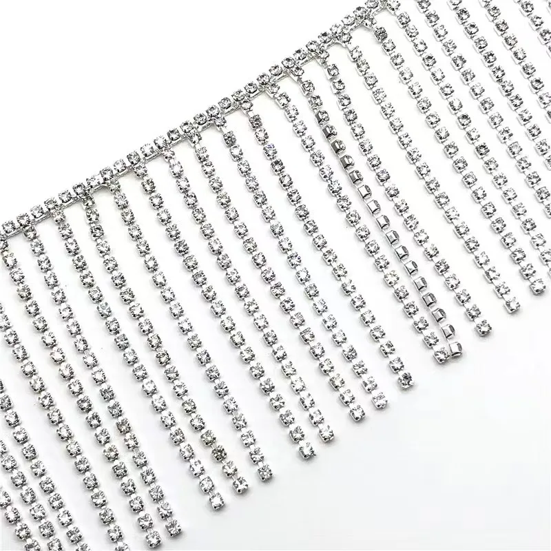Shoes Accessories Metal Chain Crystal Rhinestones Cup Trim Fringe Short Tassel Pendant Sew-on