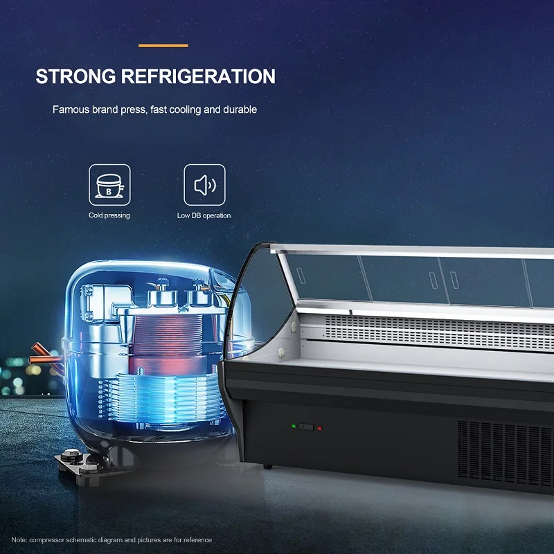 meat chiller supermarket refrigeration display fridge refrigerator fresh meat display chiller and freezer showcase