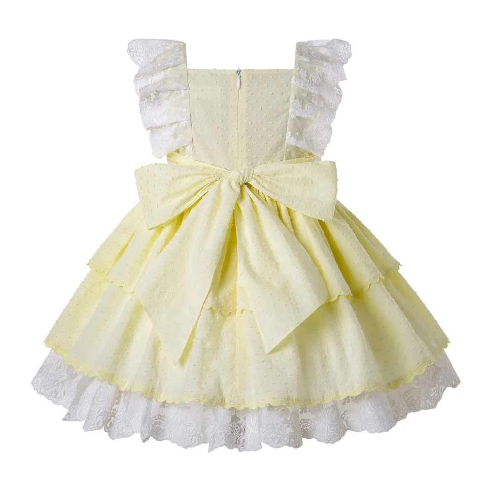OEM 2021 Spring Newest Girls Easter Dress with Flower Sleeveless Korean Dress with Headband Lace Boutique Yellow Clothes