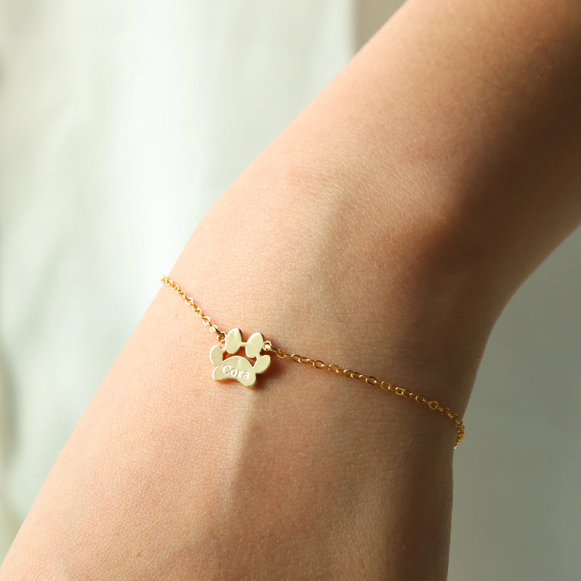 925 Sterling Silver Custom Paw Print Name Bracelet Minimalist Paw Bracelets Women Dropshipping