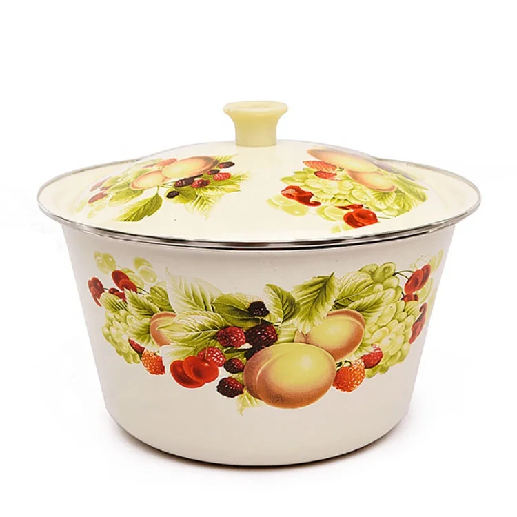 Customized factory round enamel metal popcorn fruit bowls with decorative