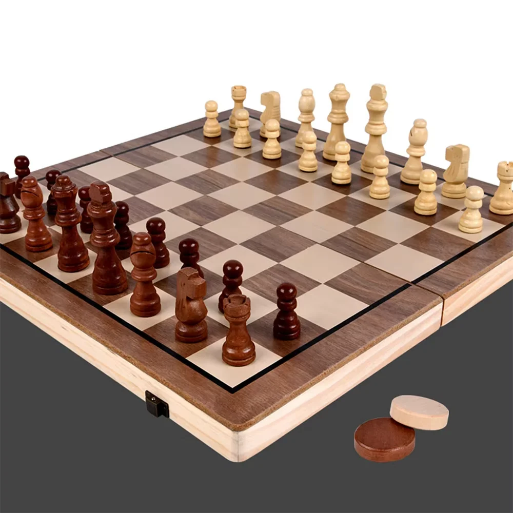 Wooden Rounded Corners Folding Two-in-one Chess Set Magnetic Chess Game Wooden Chess Board Custom