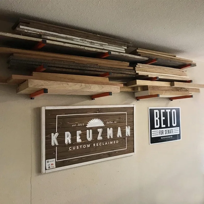 Wood Organizer and Lumber Storage Metal Rack With 6 Level Wall Mount Indoor and Outdoor Use Black Grey