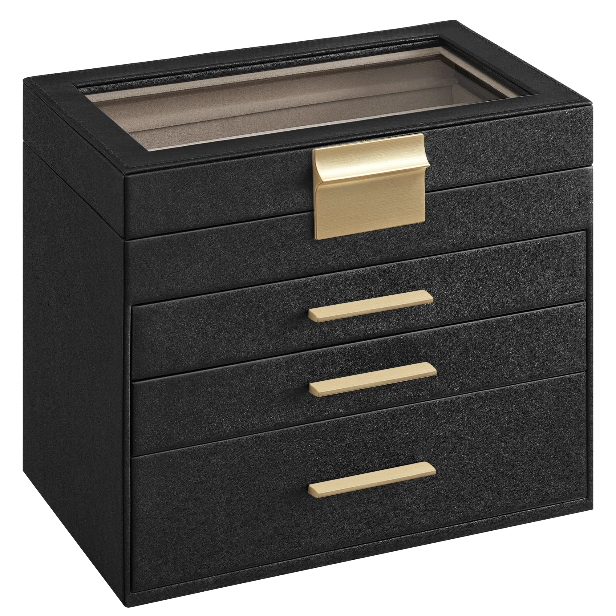 SONGMICS Modern Desktop Large Sunglasses Jewelry organizer Box with 4 Tiers jewelry packaging Glass Lid velvet jewelry box