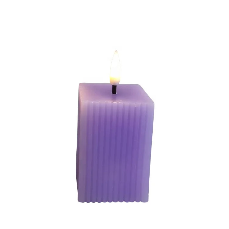 New style 3D  black wick flame Square post candlecandle Vertical stripe