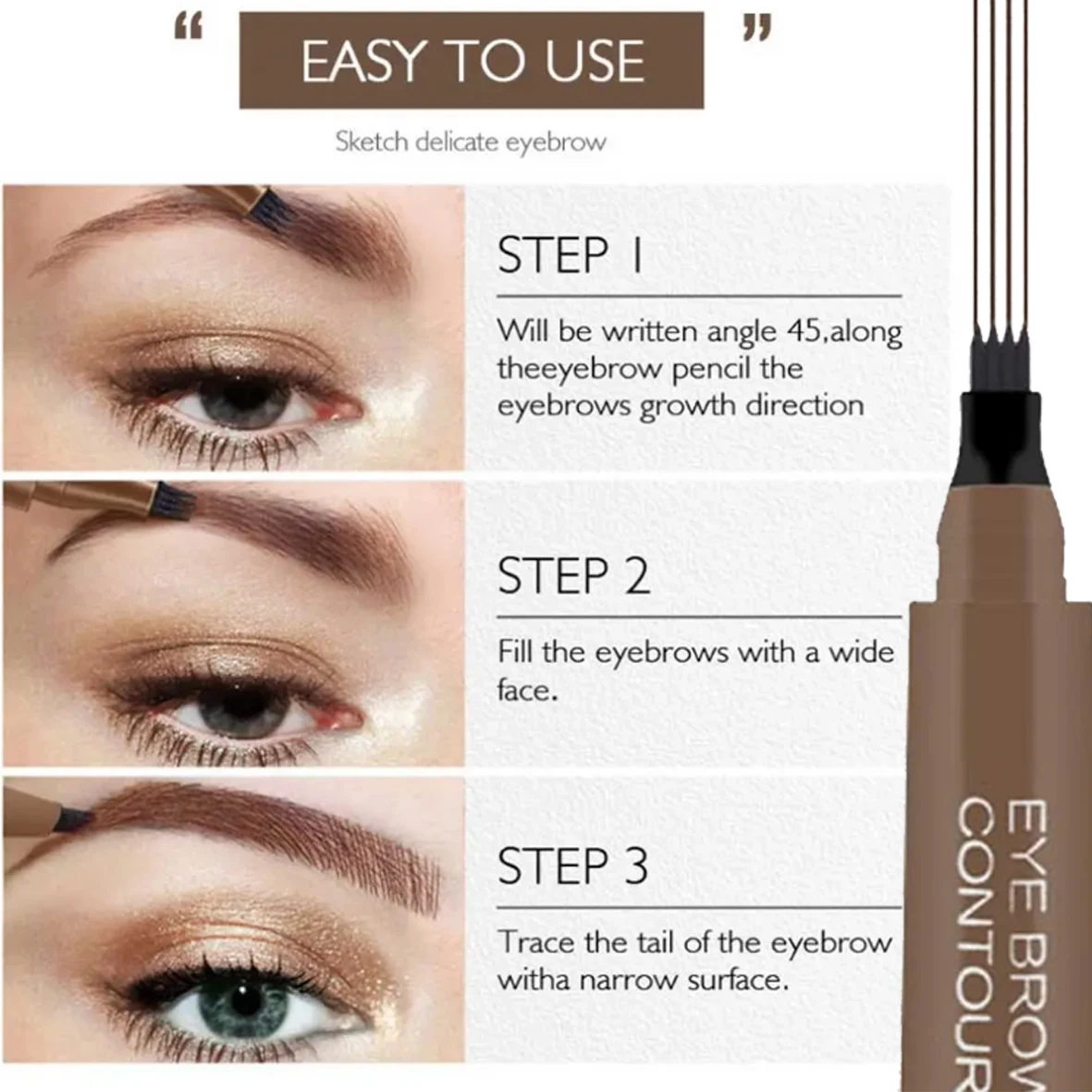 High Quality Waterproof Microblading Natural Brow Pen Eyebrow Contouring Pen Micro-Fork Tip Applicator Microblading Eyebrow Eye