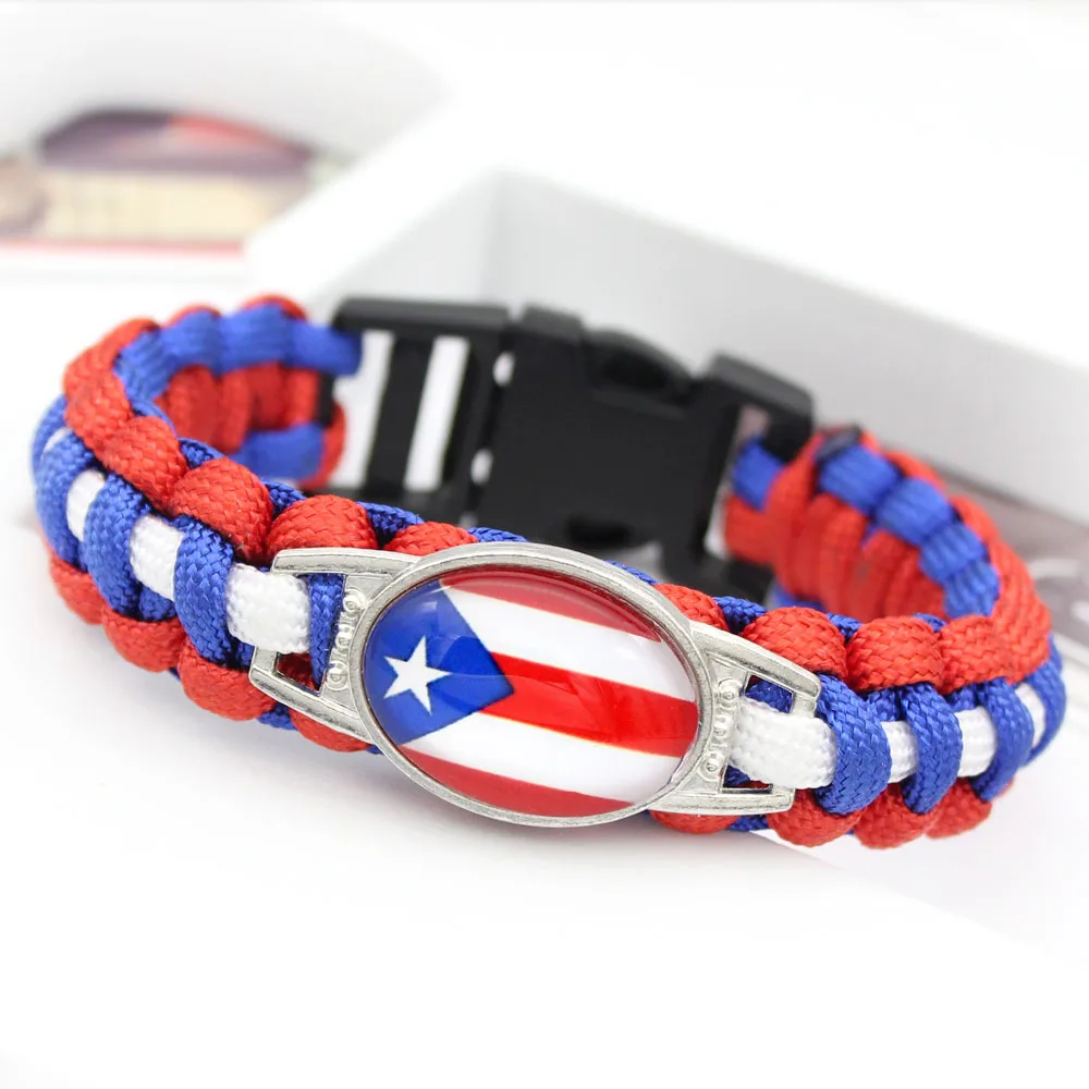 Wholesale Custom Nylon Webbing Hand Woven Alloy Metal Flags Bracelets For Men Women