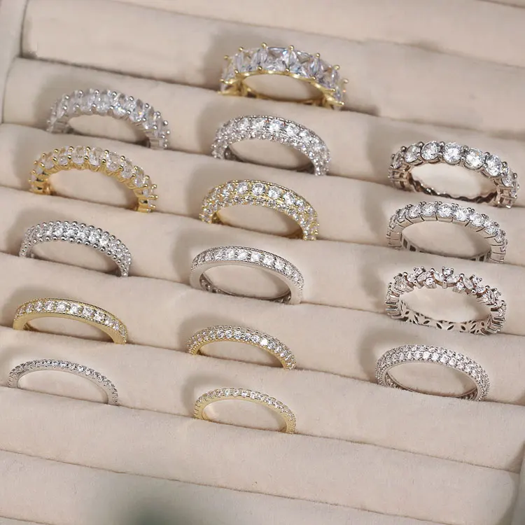 SR-3 RINNTIN 14K Gold Eternity Bands 925 Sterling Silver CZ Simulated Diamond Stackable Ring Wedding Band for Women