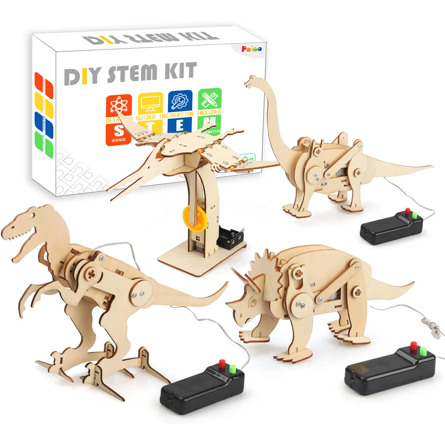 4 Pack Dinosaur Toys for Kids 8-12, STEM Kit, 3D Wooden Puzzle Model Robot Kit, DIY Educational Science Building STEM Projects