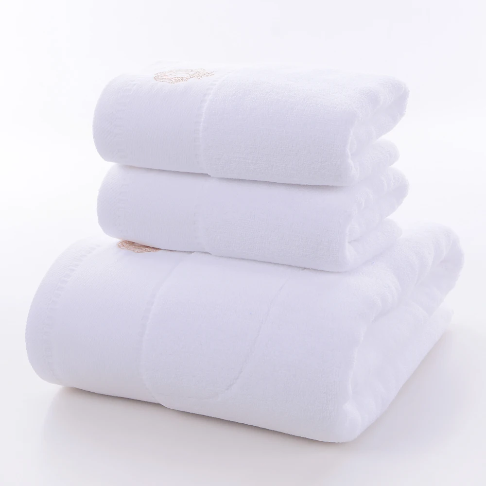 Egyptian Plush Hotel-Quality 100 % White Genuine Turkish Cotton Towel Set Custom Luxury Embroidery Pattern Hotel Bath Towel