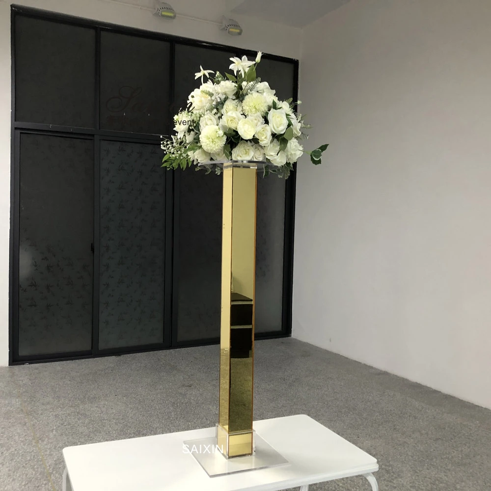 ZT-326 Wedding Decoration Supplies Flower Stand Tall Centerpiece Acrylic Gold Wedding Mirror Flower Stand