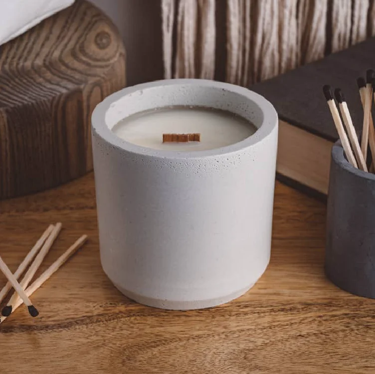 Round hand rubbed matte customized scented modern candle vessels concrete candle vessel unique candle jars