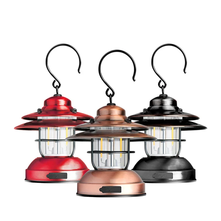 Retro Portable Hook USB Rechargeable 2AA Battery Multifuncional Lantern Outdoor Tent LED Camping Light