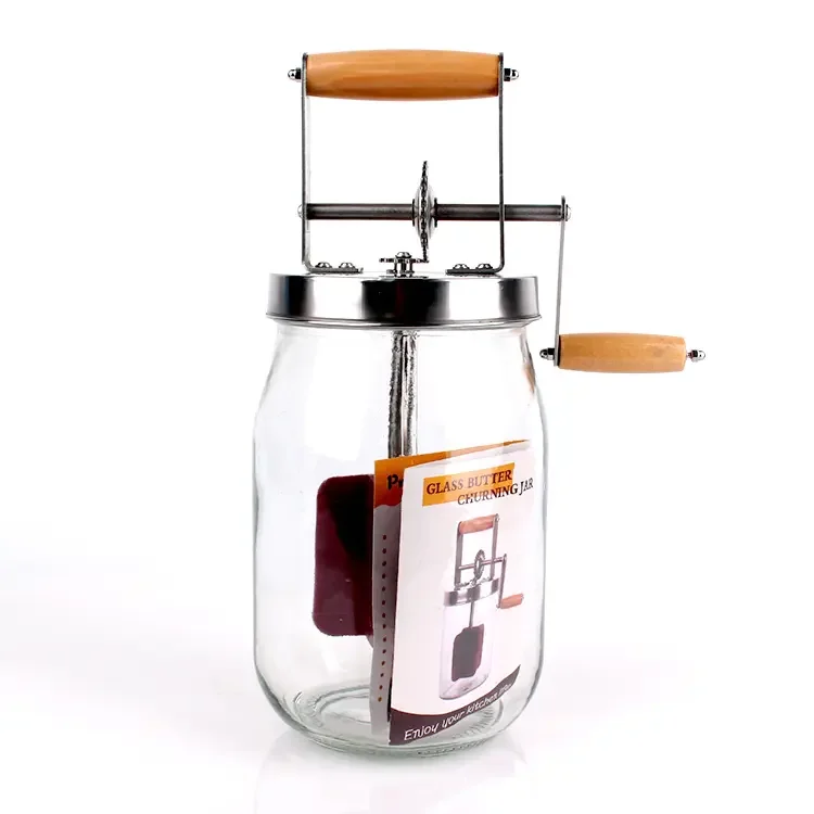 Unique Factory Supply 1000ml 1500ml Large  Glass Mason Jar Cream Manual Butter Churner With Hand Crank For Home Kitchen