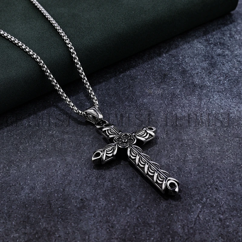 Stainless Steel Punk Jewelry Retro Christian Cross Stainless Steel Pendant Necklace Men Biker