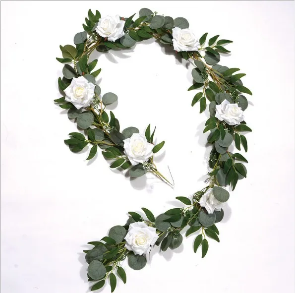 New Design Amozan Green leaf vine decorative artificial eucalyptus willow leaf garland for sale