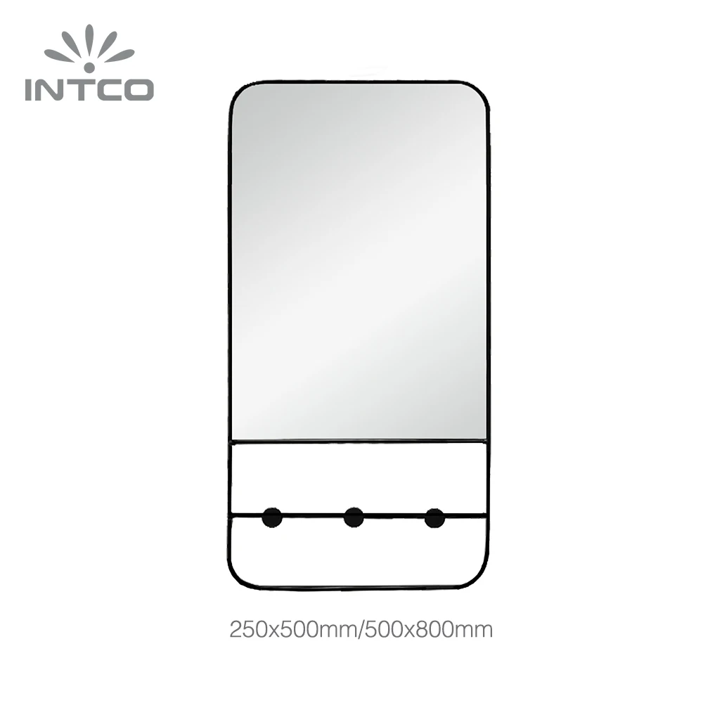 INTCO Wholesale New Arrival Modern Living Room Makeup Wall Decorative Metal Rectangle Framed Mirror with Shelf
