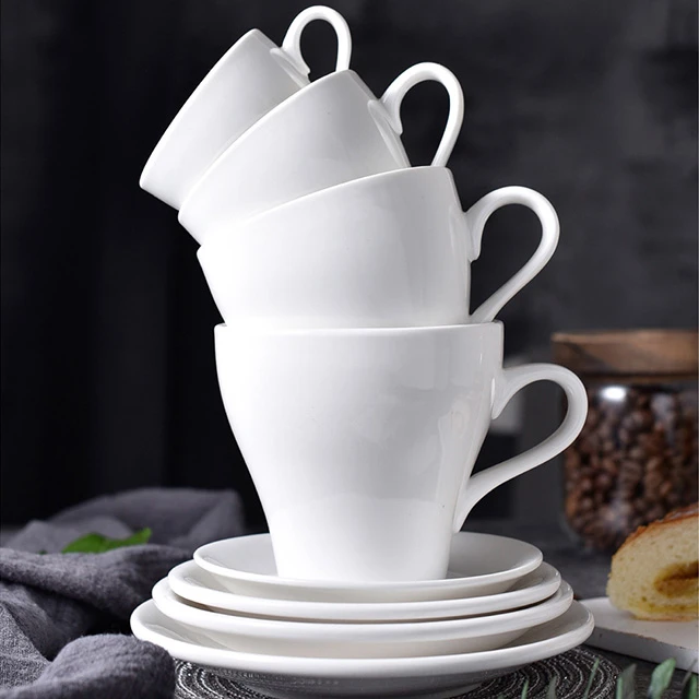 Houseware classic style 90ml cup and saucer porcelain white Ceramic Coffee Tea Cups and Saucers Sets Cheap