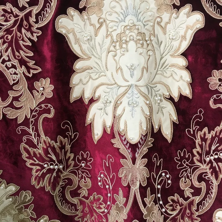 High Quality 100% Polyester Fabric Embroidery Beaded Moroccan Sheer Embroidered Fabric